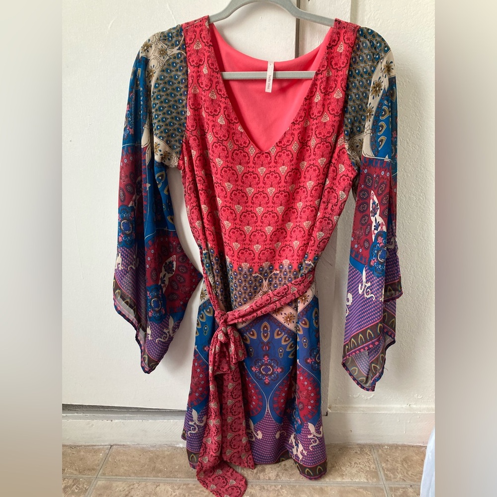 Hello Miss Pink Dress with Blue and Gold Accents